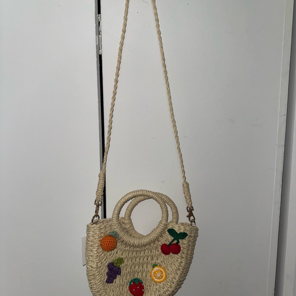 X REVOLVE FRUIT STRAW BAG IN BEIGE